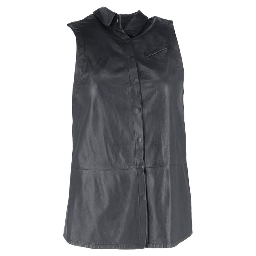 Dion Lee Buttoned Sheer Back Sleeveless Top in Black Leather